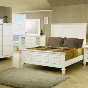 Sandy Beach (White) California King Size Bed, Dresser, Mirror, & Nightstand Set