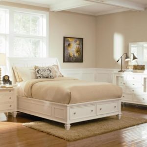 Sandy Beach (White) King Size Storage Bed, Dresser, Mirror, & Nightstand Set