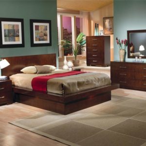Jessica Cappuccino King Size Platform Bed, Dresser, Mirror, & Nightstand Set