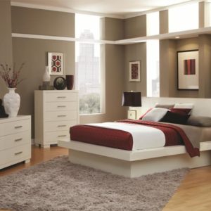 Jessica White Queen Size Platform Bed, Dresser, Mirror, & Nightstand Set