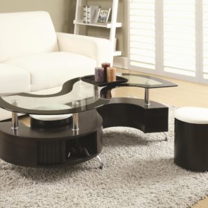 Cappuccino and Chrome Coffee Table and Stools