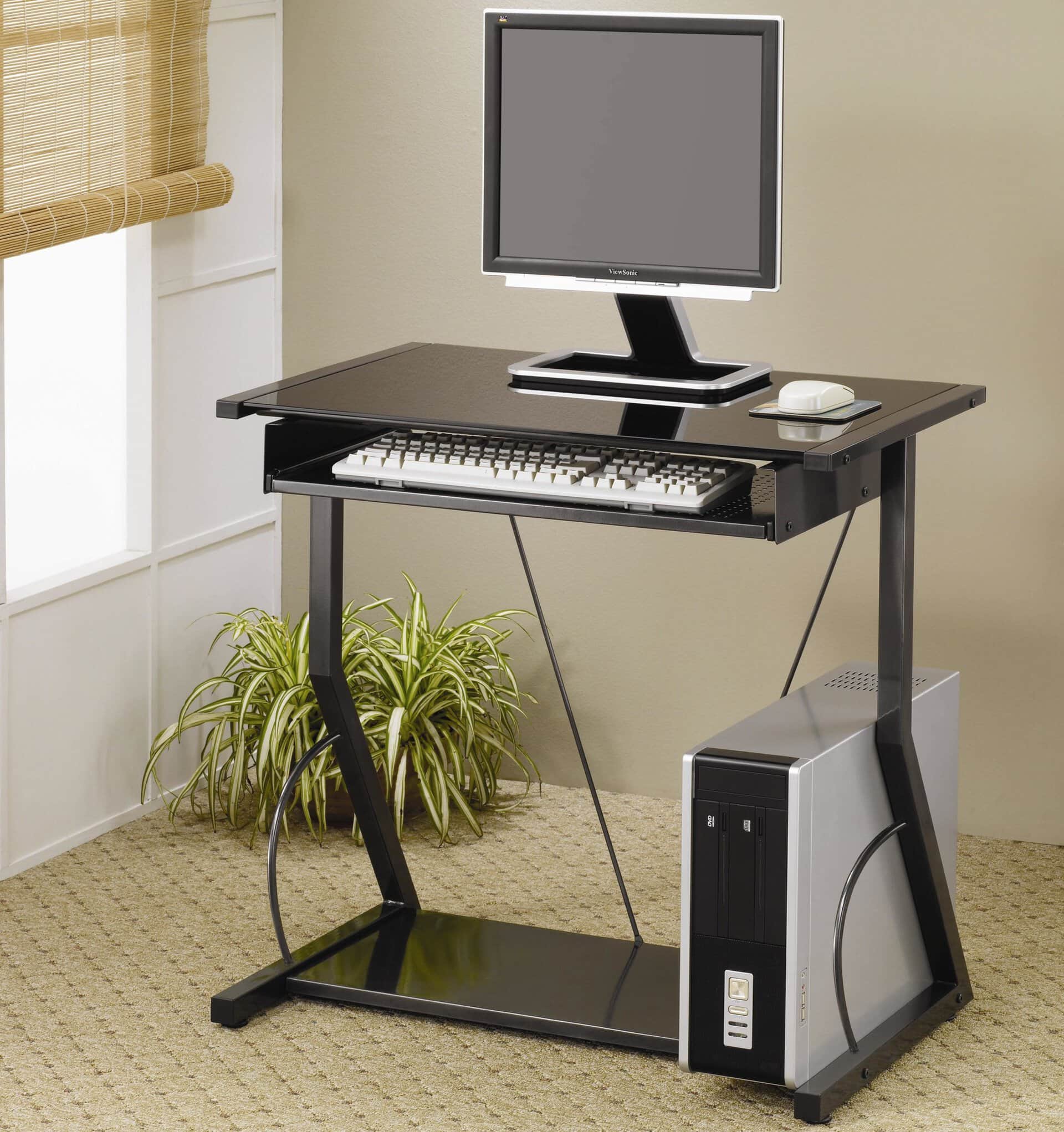 Tempered Glass Computer Desk with Keyboard Tray