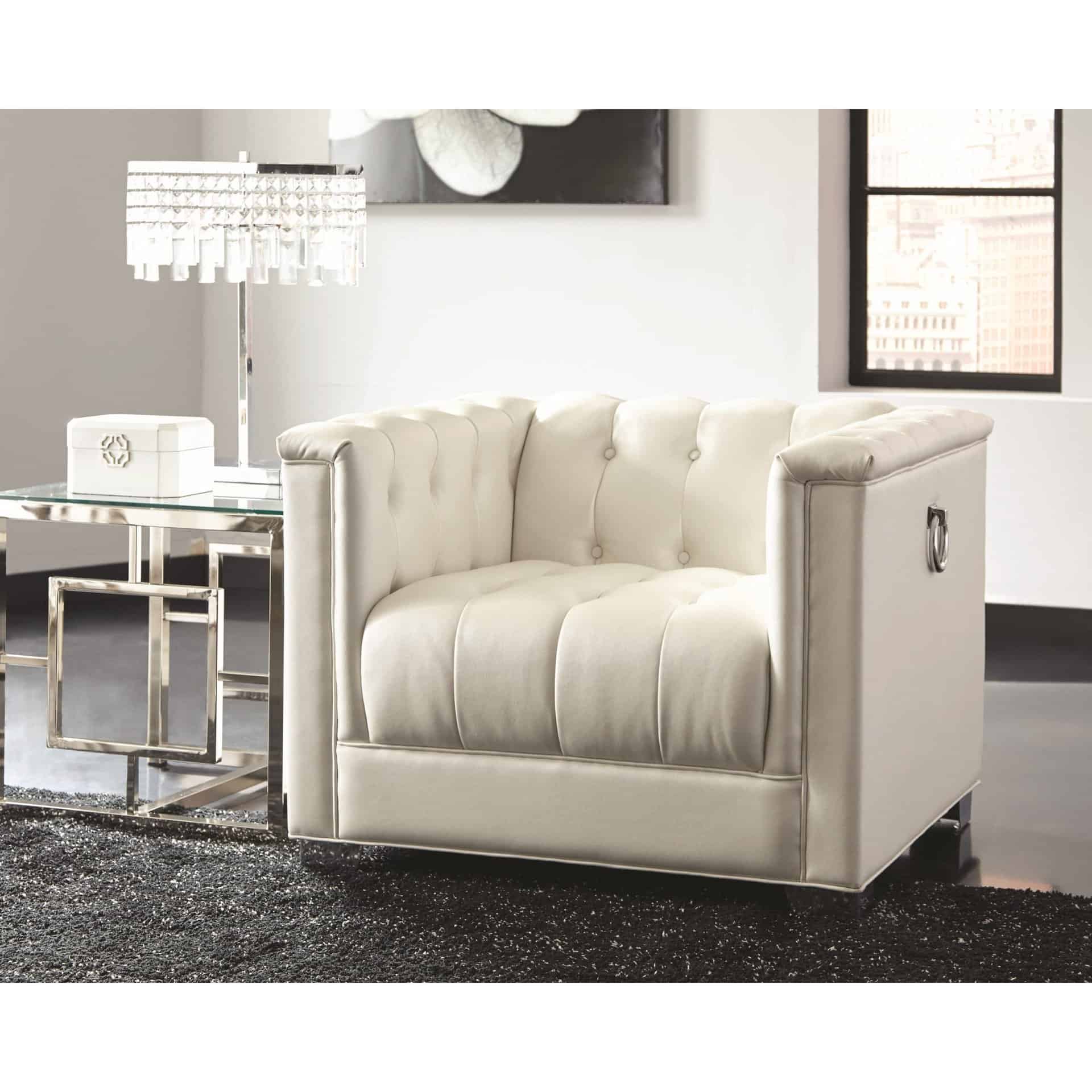 Chaviano Low Profile Pearl White Tufted Chair