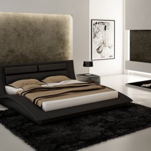 Queen Wave Bed in Black with 2 Nightstands
