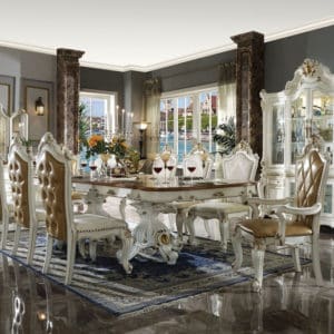 Picardy  Antique Pearl & Cherry Oak Rectangle Table and 8 Chairs