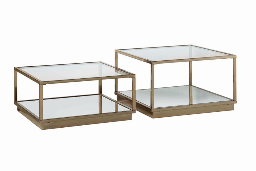 Rose Brass Glass and Mirror 2 Pc Table Set - Image 2