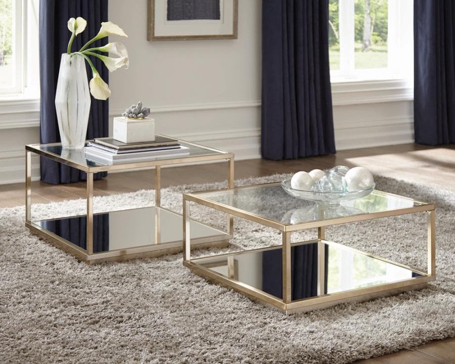 Rose Brass Glass and Mirror 2 Pc Table Set