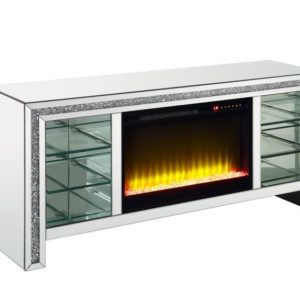 Noralie Mirrored & Faux Diamond LED Light Fireplace TV Stand