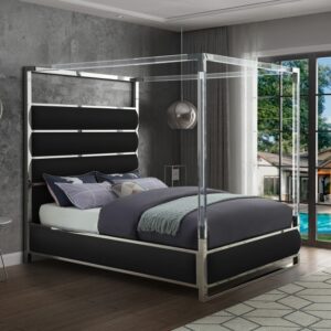 Encore Faux Black Queen Leather Bed