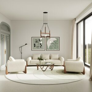 Modrest Fleury - Contemporary Cream Fabric and Walnut Living Room Collection