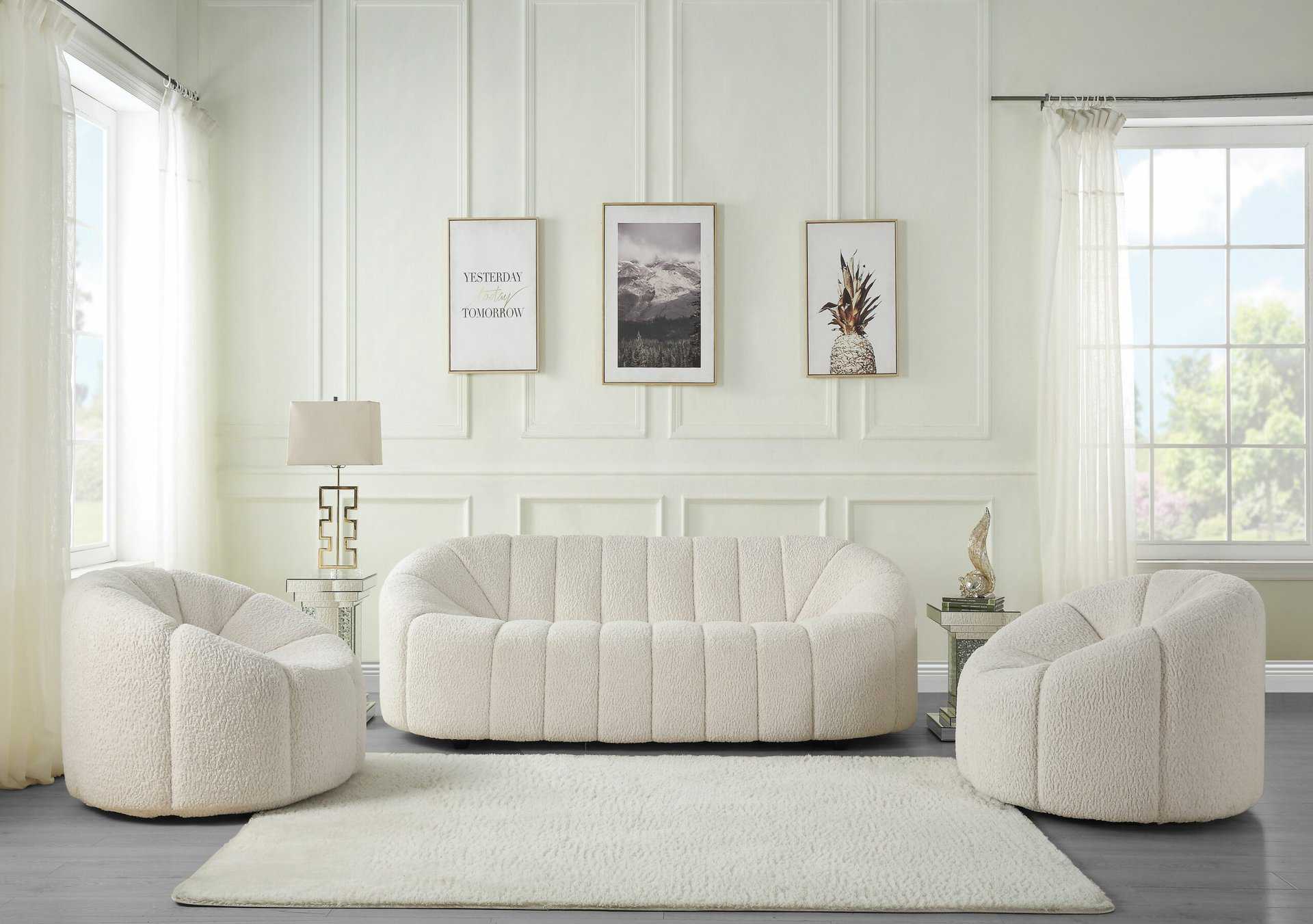 Osmash White Teddy Sherpa Living Room Collection