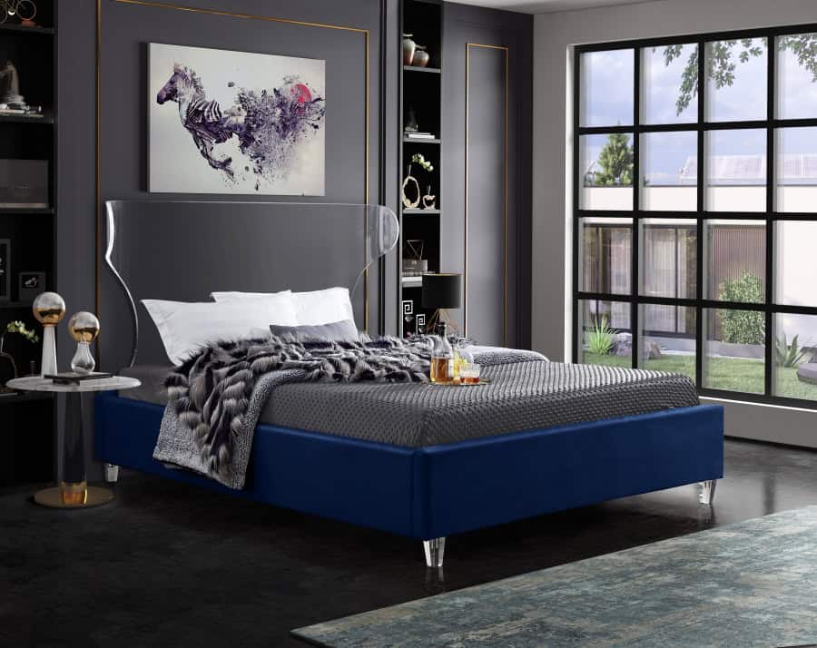 King Size Ghost Navy Velvet Bed