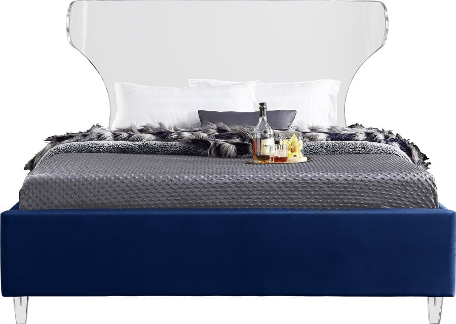 King Size Ghost Navy Velvet Bed - Image 2