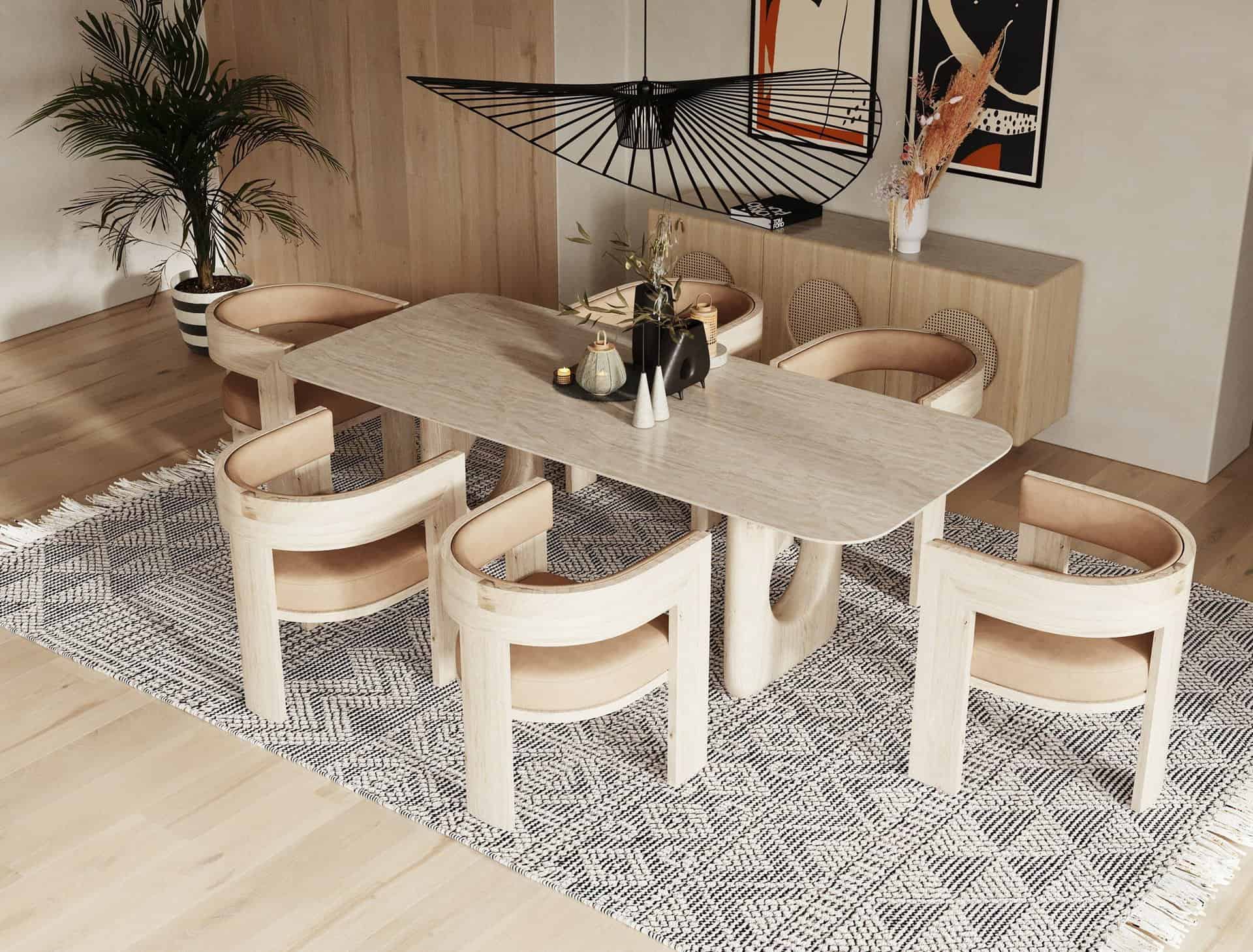 Nova Domus Osaka - Modern Faux Marble + Natural Ash Dining Table and Chairs