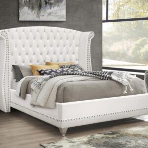 Barzini White Upholstered Queen Wingback Bed