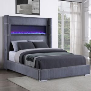Tisdall Grey Upholstered King Flame Visualizer Bed