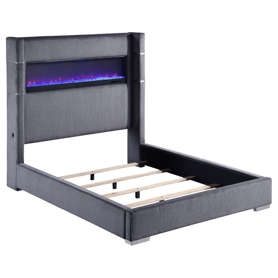 Tisdall Grey Upholstered King Flame Visualizer Bed - Image 2