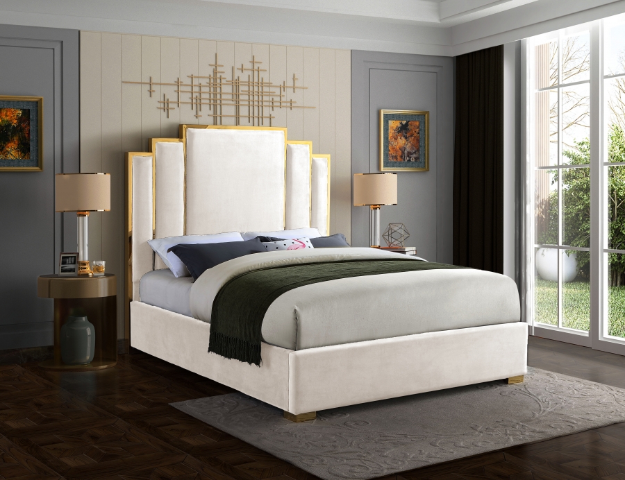 Hugo King Cream Velvet Bed
