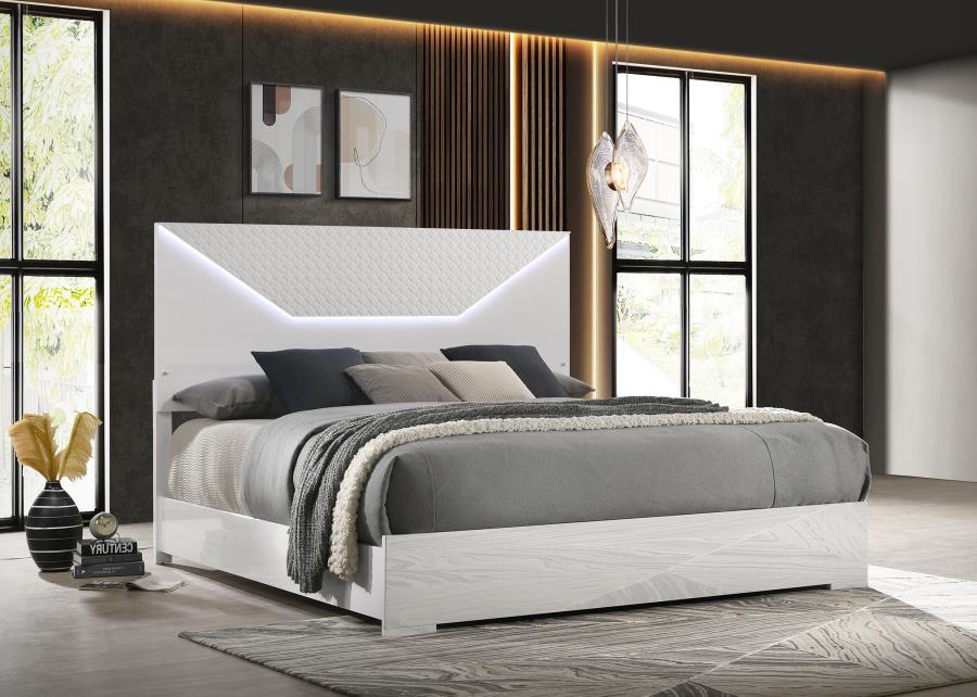 Ives White LED King Bed