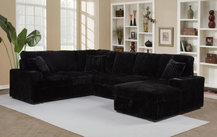 Devonshire Black Corduroy Sleeper Sectional with Chaise Storage