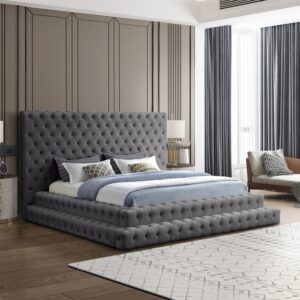 Revel Grey Queen Velvet Upholstered Bed