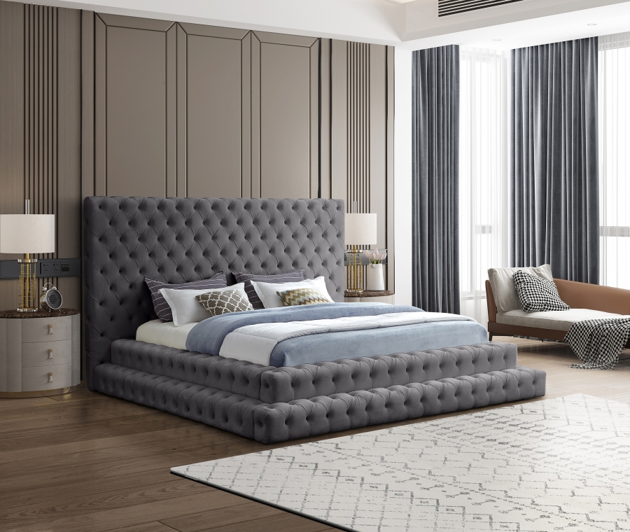 Revel Grey Queen Velvet Upholstered Bed