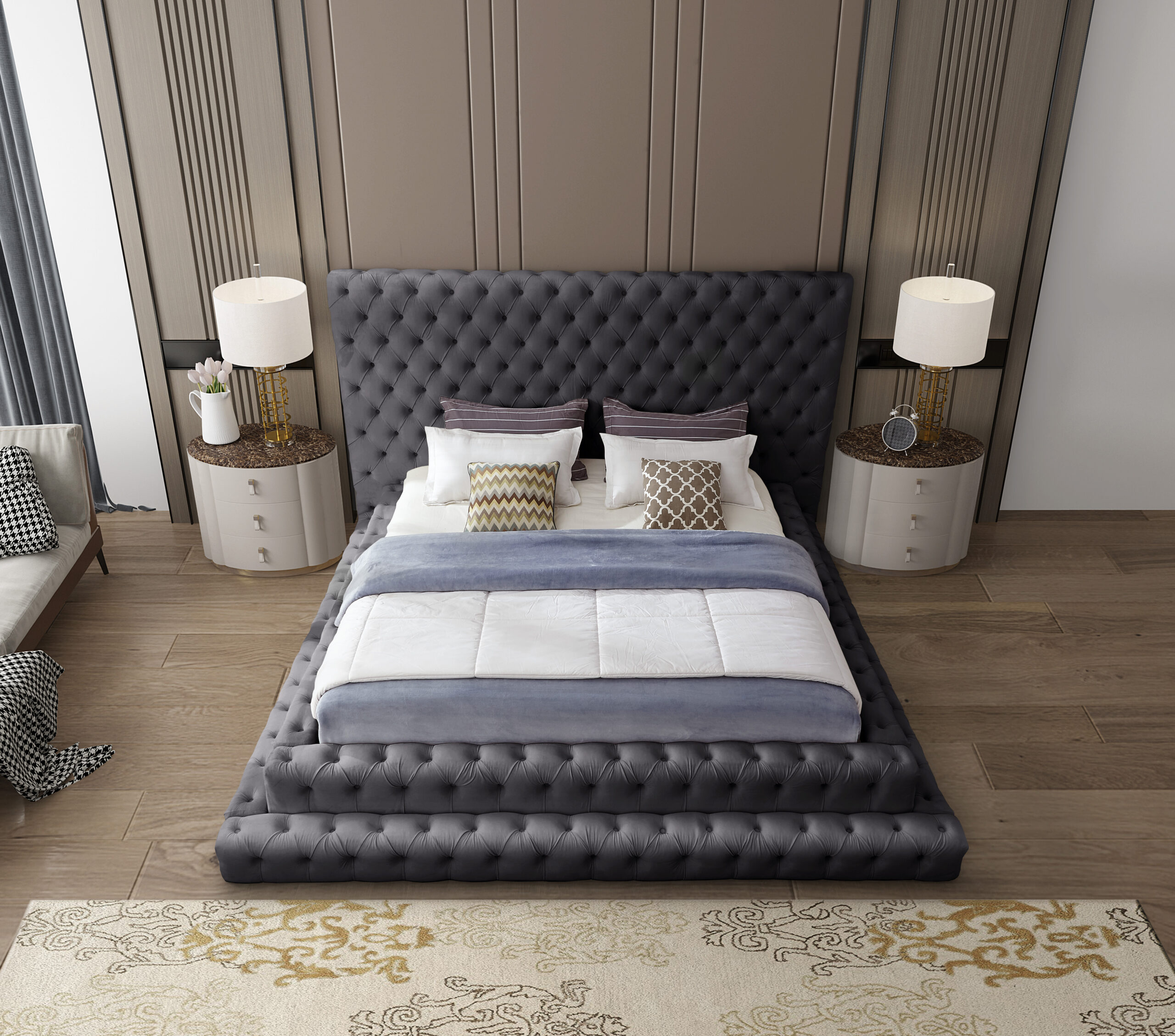 Revel Grey Queen Velvet Upholstered Bed - Image 2