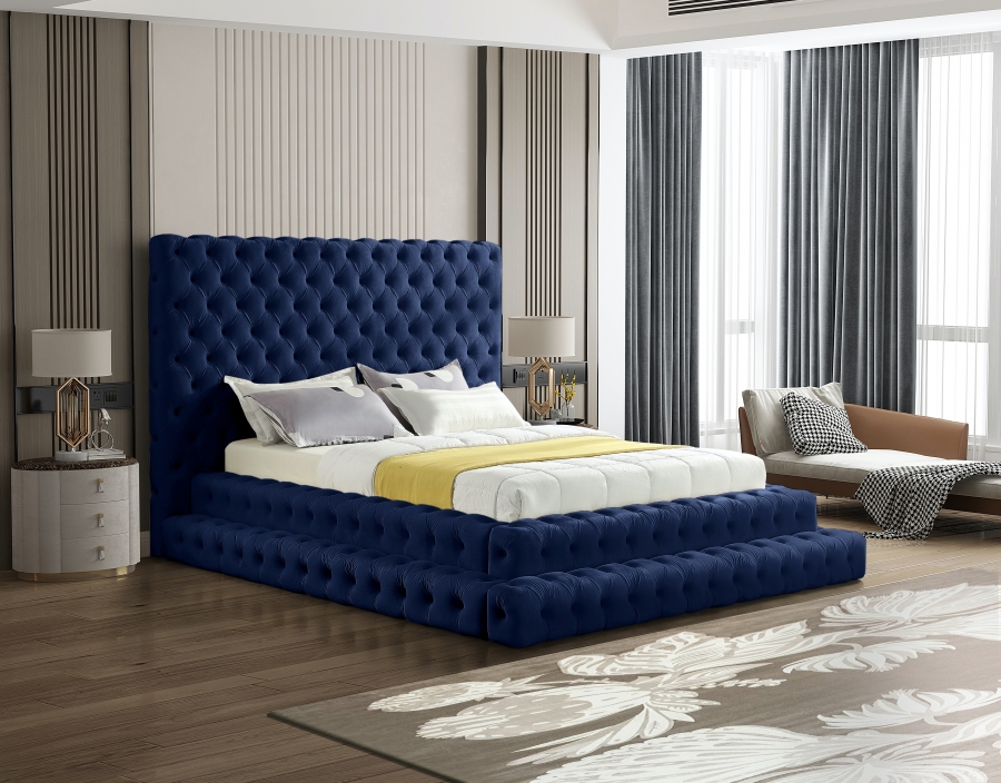 Revel Queen Blue Velvet Upholstered Bed