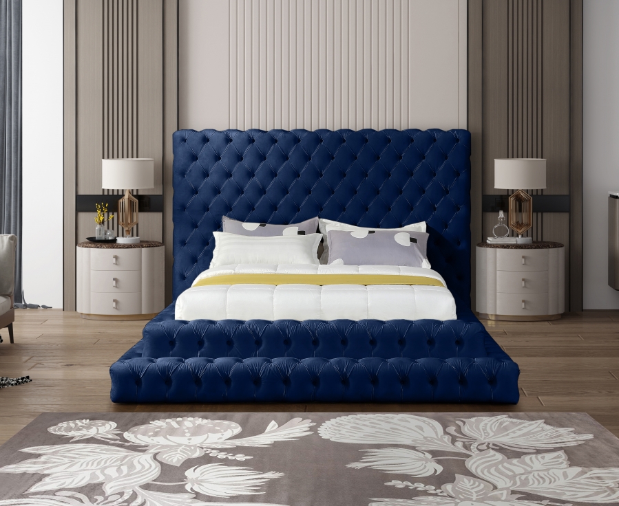 Revel Queen Blue Velvet Upholstered Bed - Image 2