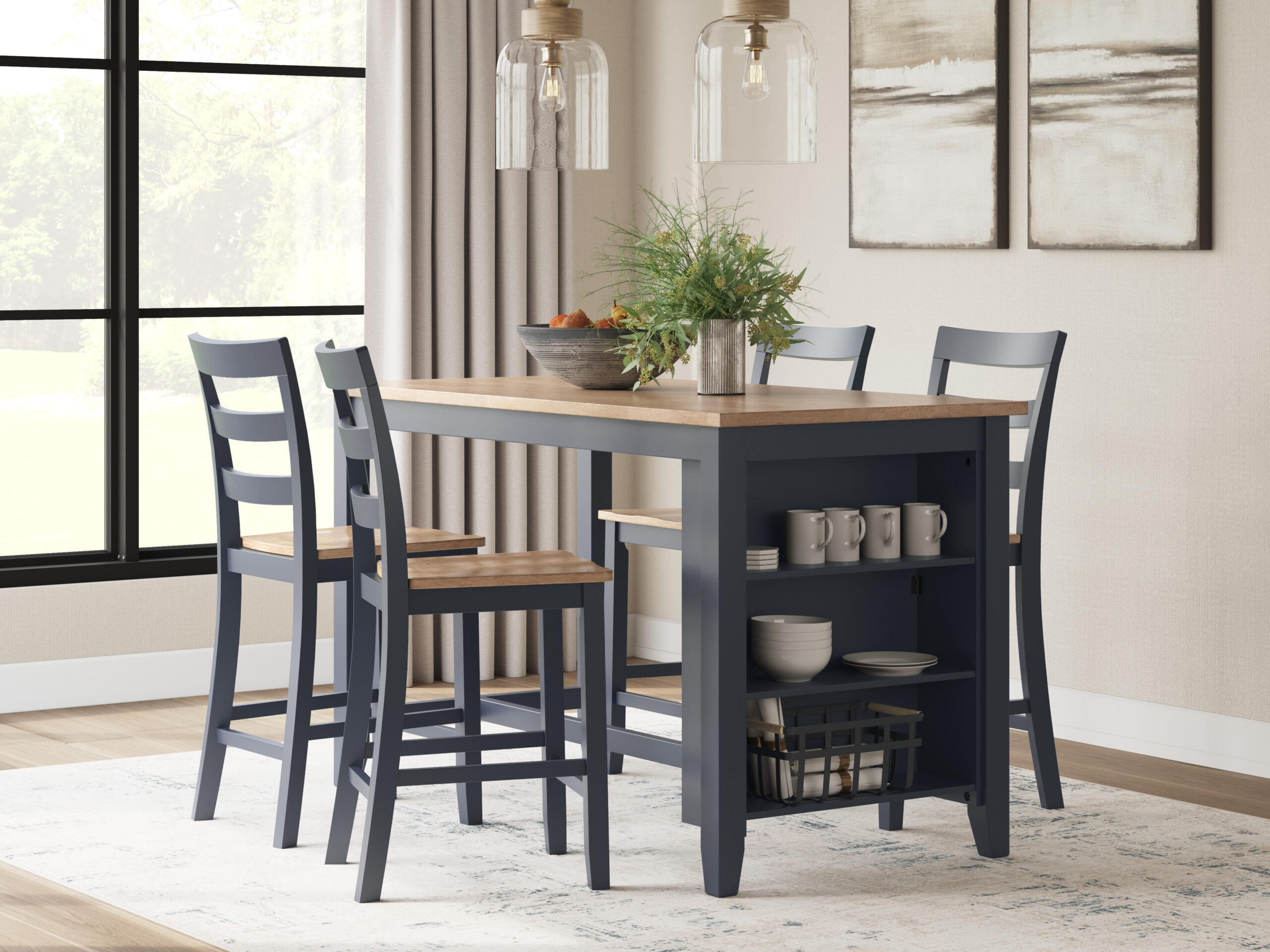 Gesthaven Counter Height Dark Blue Dining Table Set