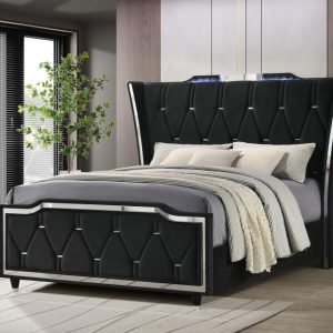 Lorient Black Wingback LED Queen Bed