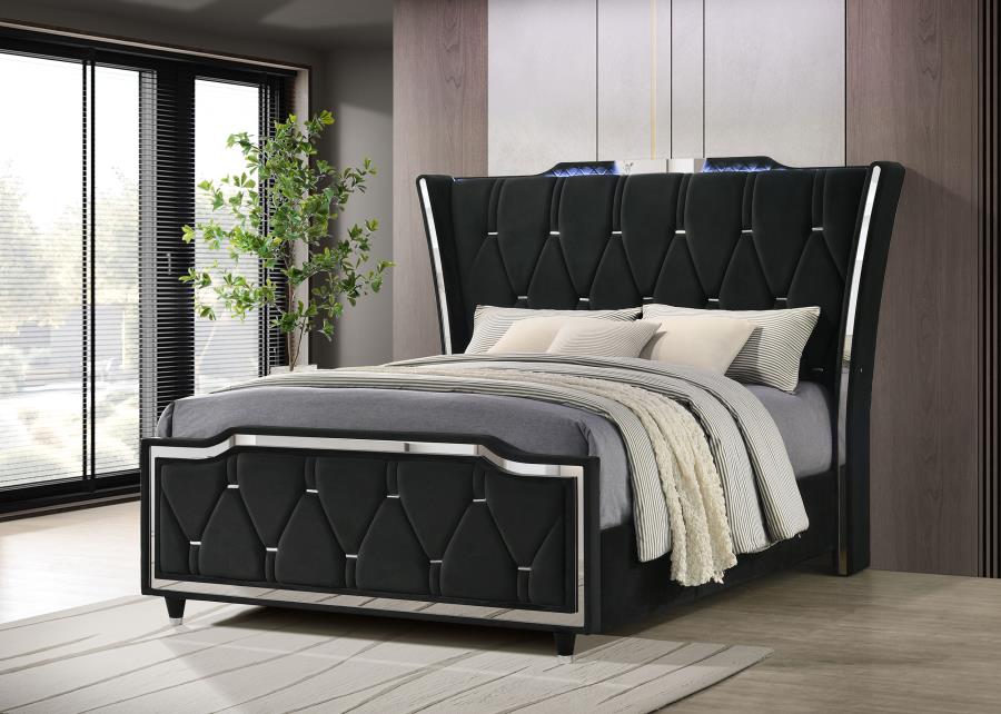 Lorient Black Wingback LED Queen Bed