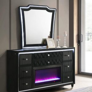 Lorient Black LED Fireplace Dresser & Mirror