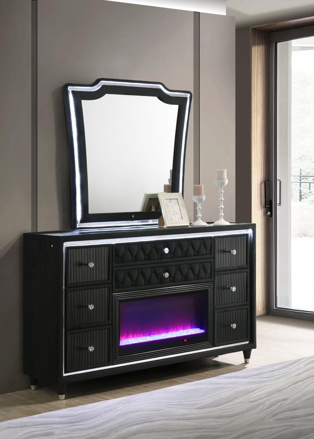 Lorient Black LED Fireplace Dresser & Mirror