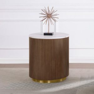 Jason Round Marble Top Brown End Table